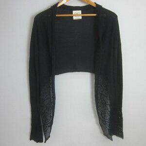Anagram Womens S Black Lace LS Open Front Cotton Rayon Cardigan Cropped Peru
